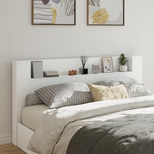Sengegavl med opbevaring og LED-lys 200x16,5x103,5 cm hvid