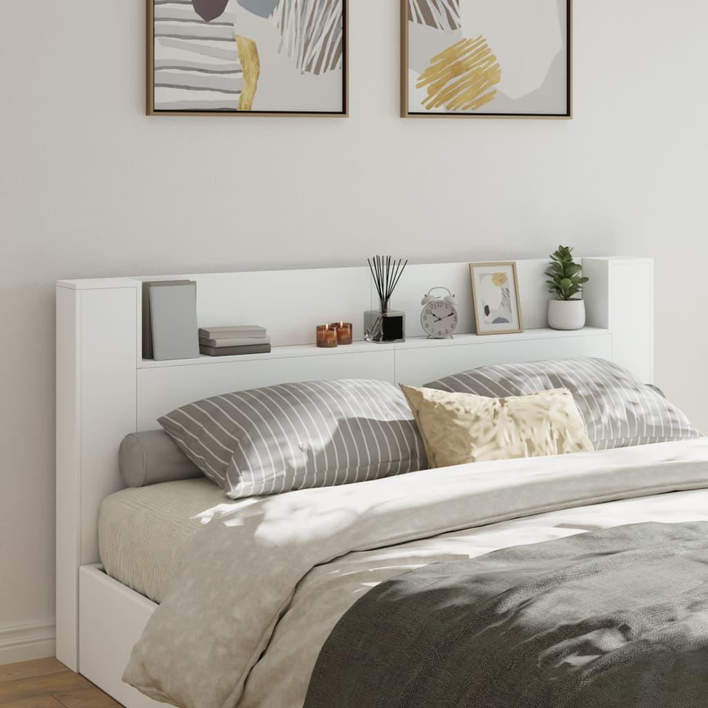 Sengegavl med opbevaring og LED-lys 200x16,5x103,5 cm hvid