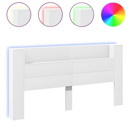 Sengegavl med opbevaring og LED-lys 200x16,5x103,5 cm hvid