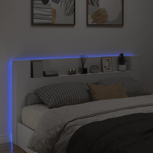 Sengegavl med opbevaring og LED-lys 200x16,5x103,5 cm hvid