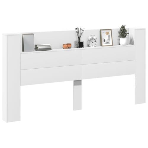 Sengegavl med opbevaring og LED-lys 200x16,5x103,5 cm hvid