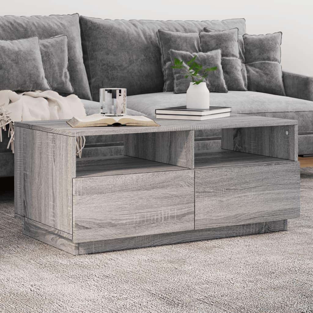 vidaXL sofabord med LED-lys 90x49x40 cm grå sonoma-eg