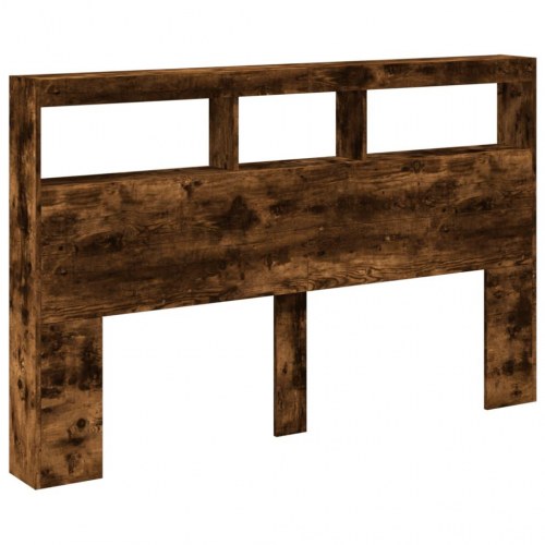 Sengegavl med opbevaring og LED-lys - røget eg, 160 x 17 x 102 cm