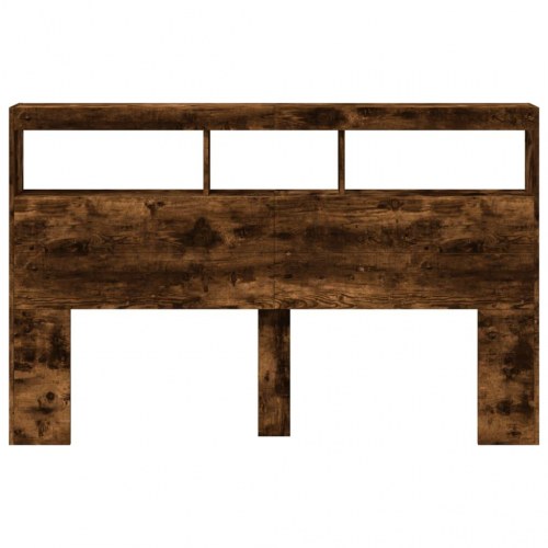 Sengegavl med opbevaring og LED-lys - røget eg, 160 x 17 x 102 cm