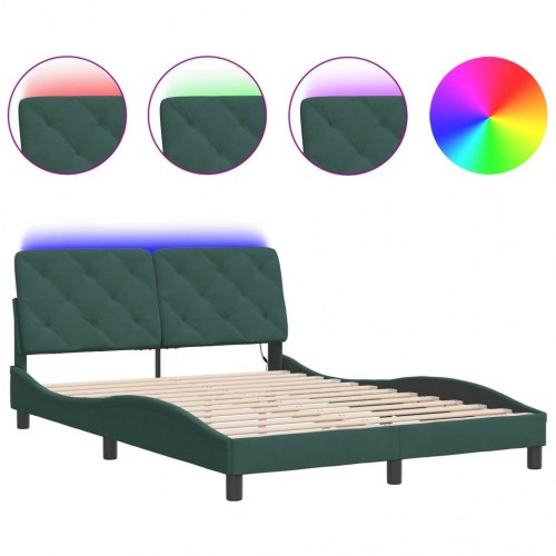 Sengeramme med LED 120 x 200 cm i velour - mørkegrøn