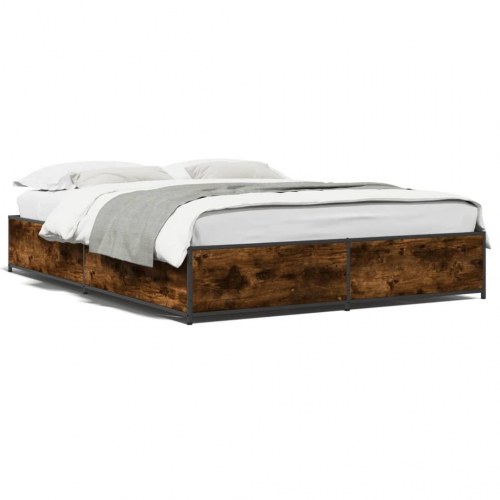Sengestel 135 × 190 cm i konstrueret træ og metal - røget egetræsfarve