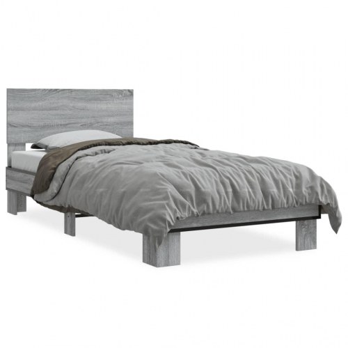 Sengeramme 90x200 cm konstrueret træ og metal grå sonoma-eg