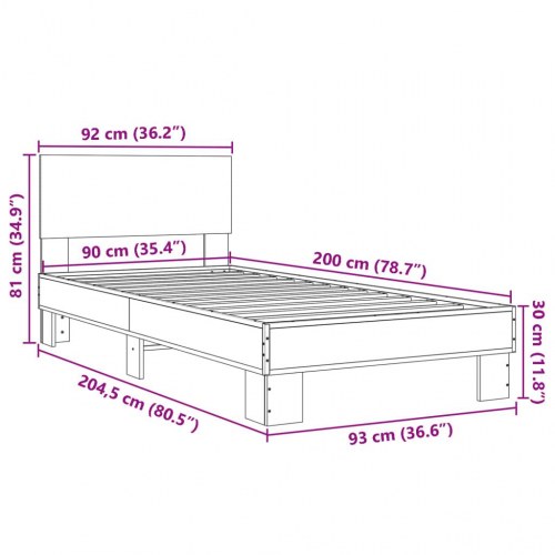 Sengeramme 90x200 cm konstrueret træ og metal grå sonoma-eg