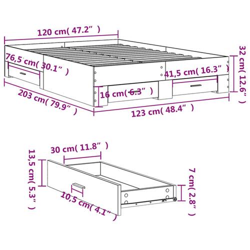 Sengeramme med skuffer 120x200 cm konstrueret træ hvid