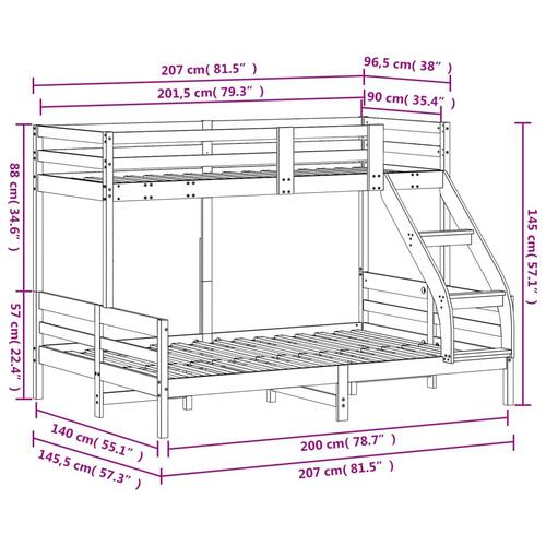 Køjeseng 90x200/140x200 cm massivt fyrretræ hvid