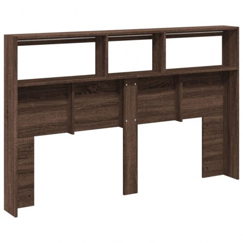 Sengegavl med opbevaring og LED-lys - brun egetræ, 160 x 17 x 102 cm