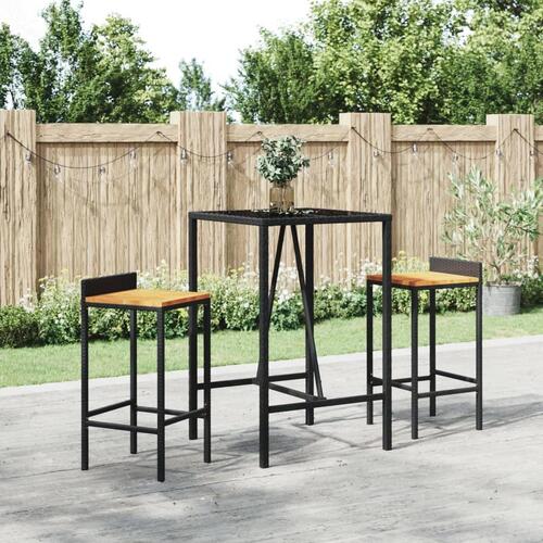 Barbord med glasplade 70x70x110 cm polyrattan sort