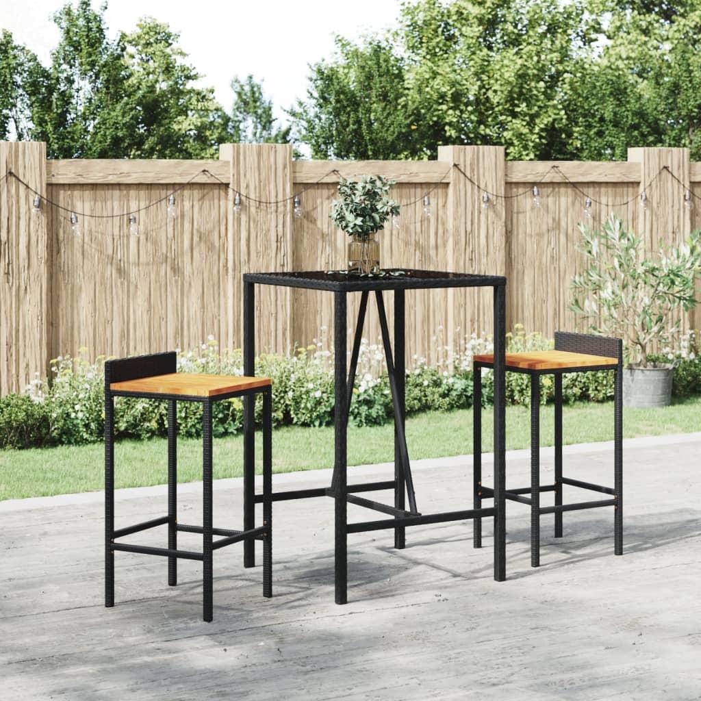 Barbord med glasplade 70x70x110 cm polyrattan sort