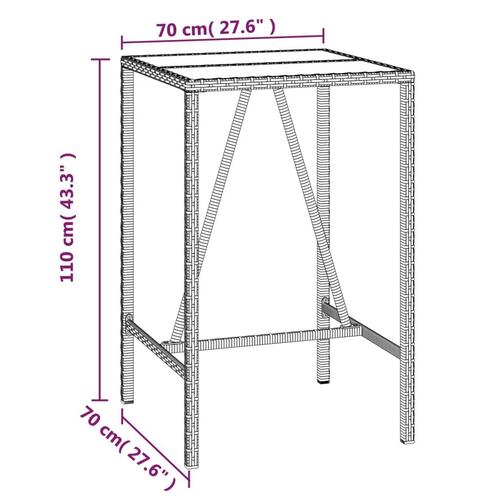 Barbord med glasplade 70x70x110 cm polyrattan sort