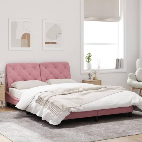 Sengeramme med hovedgærde 120 x 200 cm - pink fløjl
