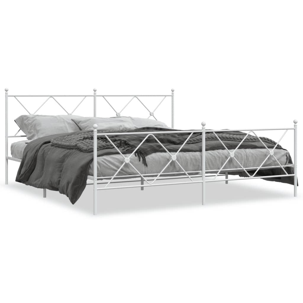 Sengeramme i metal med gavl og fodgærde 183×213 cm - hvid