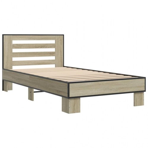 Sengeramme 100x200 cm konstrueret træ og metal sonoma-eg