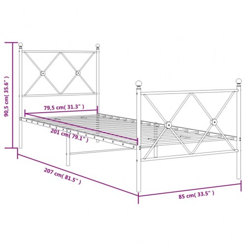 Sengeramme i metal med sengegavl og fodgærde 80 x 200 cm - hvid