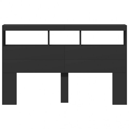 Sengegavl med opbevaring og LED-lys 160x17x102 cm sort