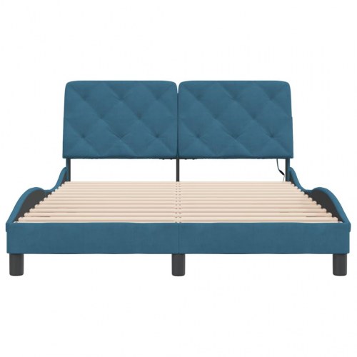 Sengeramme med LED 120 x 200 cm - blå velour