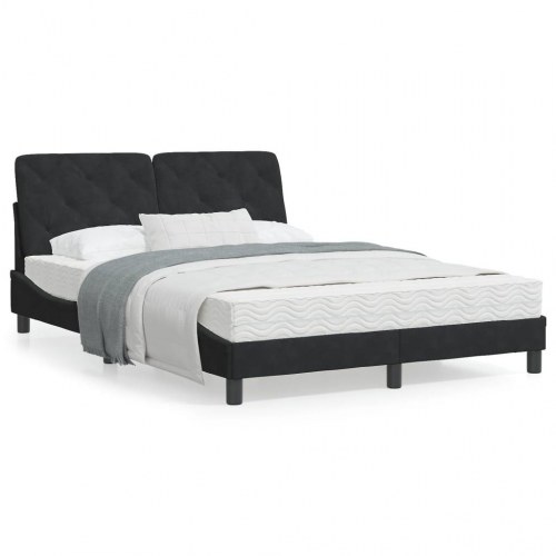 Sengeramme med LED 140 x 190 cm - sort velour