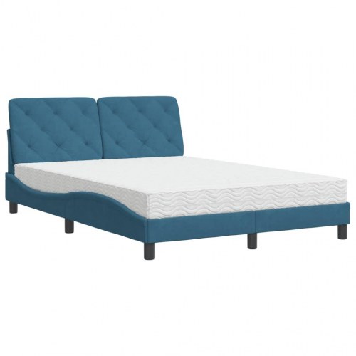 Seng med madras 140x190 cm velour blå