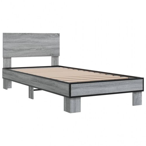 Sengeramme 100x200 cm konstrueret træ og metal grå sonoma-eg