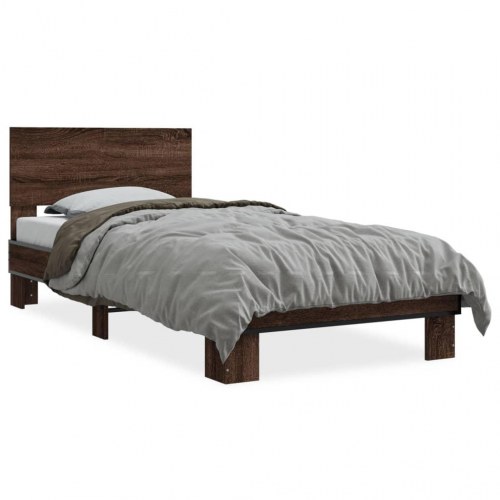 Sengeramme med sengegavl 90 x 200 cm - brun egetræ