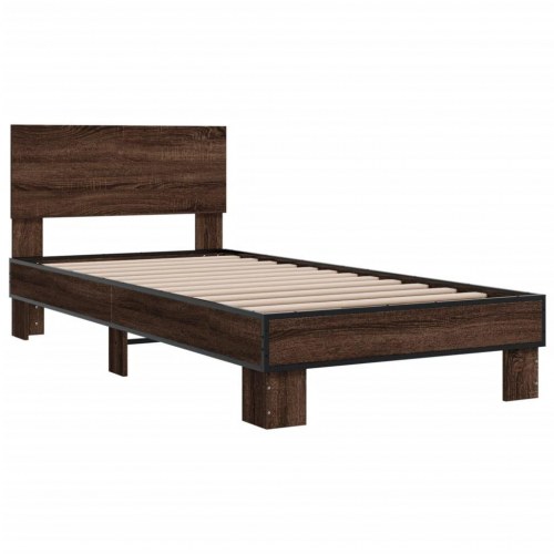 Sengeramme med sengegavl 90 x 200 cm - brun egetræ
