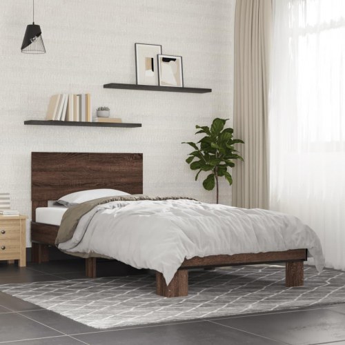 Sengeramme med sengegavl 90 x 200 cm - brun egetræ