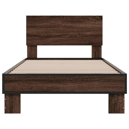 Sengeramme med sengegavl 90 x 200 cm - brun egetræ