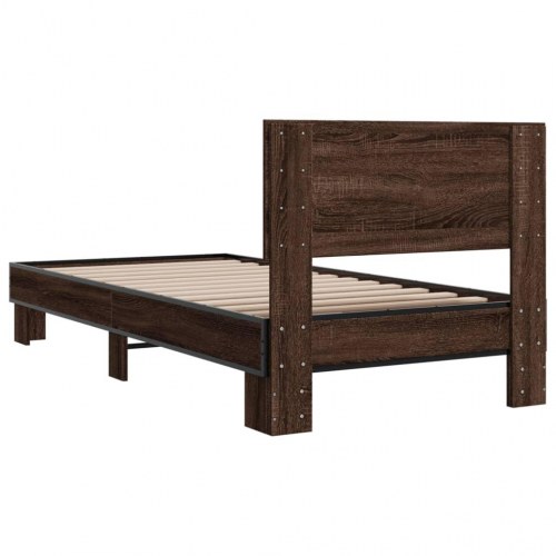 Sengeramme med sengegavl 90 x 200 cm - brun egetræ
