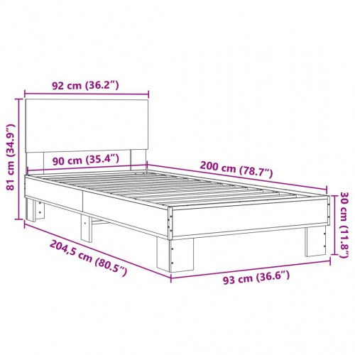 Sengeramme med sengegavl 90 x 200 cm - brun egetræ