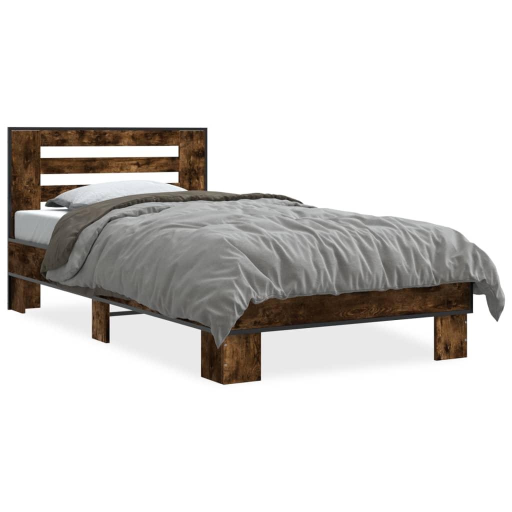 Sengeramme 75x190 cm konstrueret træ og metal røget eg