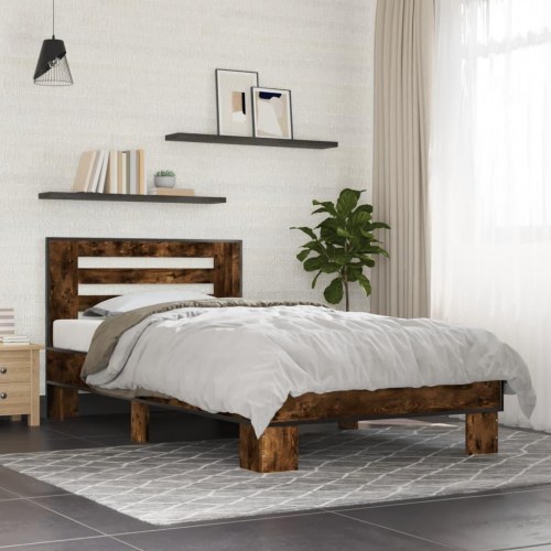 Sengeramme 75x190 cm konstrueret træ og metal røget eg