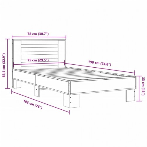 Sengeramme 75x190 cm konstrueret træ og metal røget eg