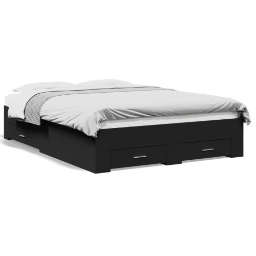 Sengeramme med skuffer 140x190 cm - konstrueret træ, sort