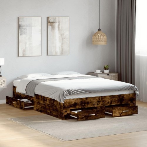 Sengeramme med 4 skuffer 135 x 190 cm - røget eg