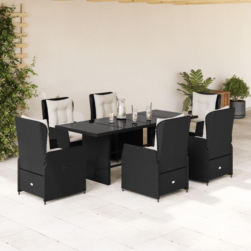 Spisebordssæt Til Haven 7 Dele Med Hynder Polyrattan - 6 / Sort / Glas