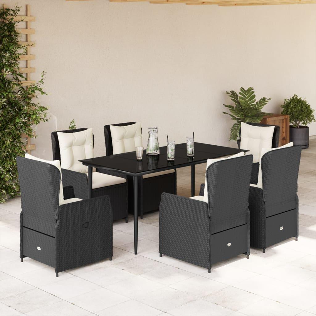 Spisebordssæt Til Haven 7 Dele Med Hynder Polyrattan - 6 / Sort / 160 x 80 x 74 cm