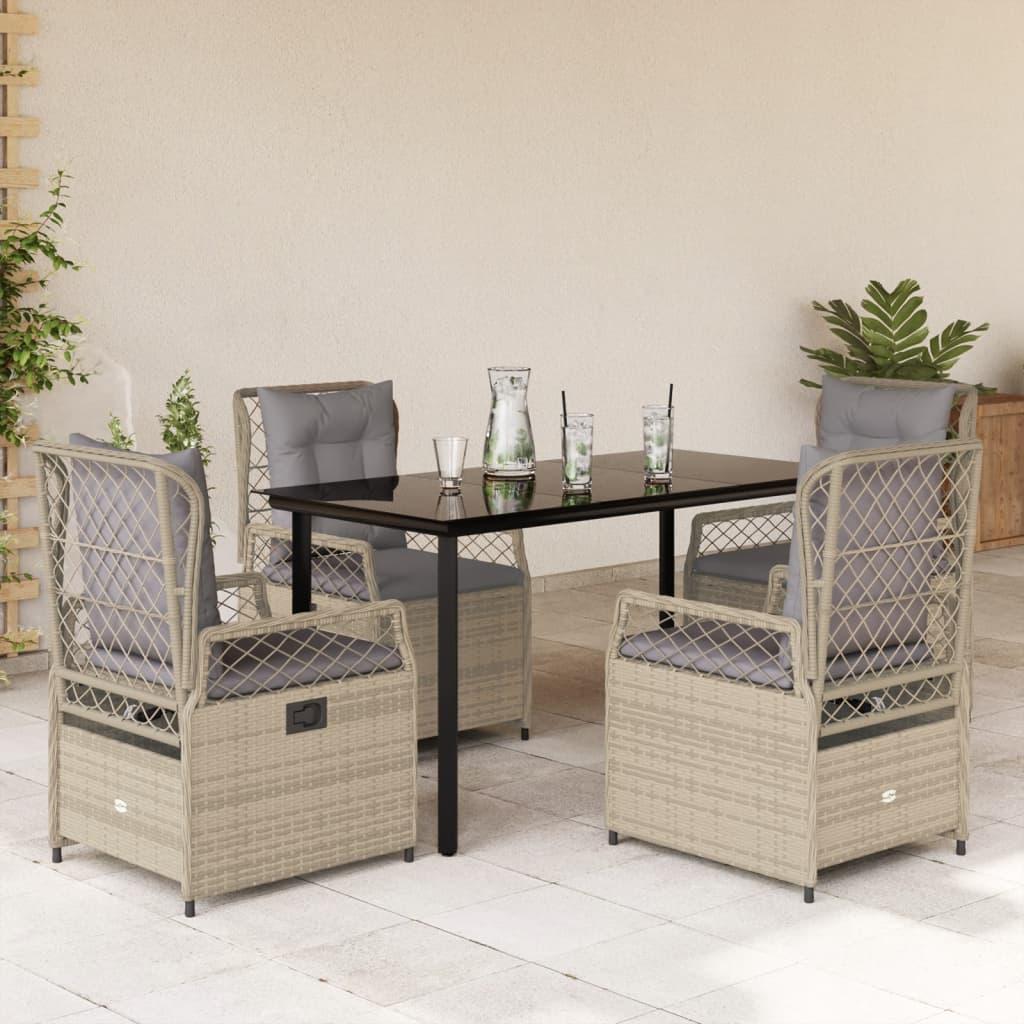 Spisebordssæt Til Haven 5 Dele Med Hynder Polyrattan - 4 / beige og lysegrå / 140 x 70 x 74 cm