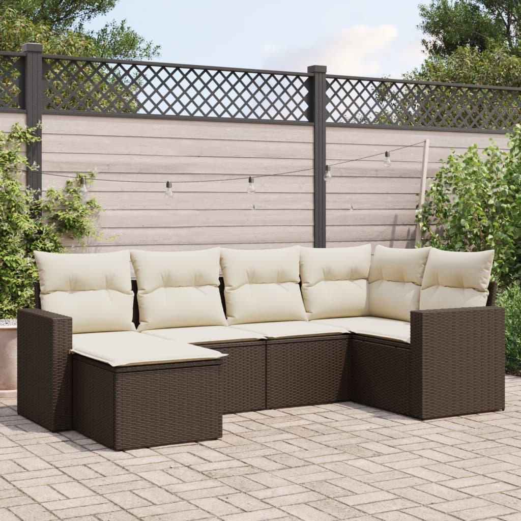 Sofasæt Til Haven 6 Dele Med Hynder Polyrattan Beige - Brun og cremefarvet / Uden bord