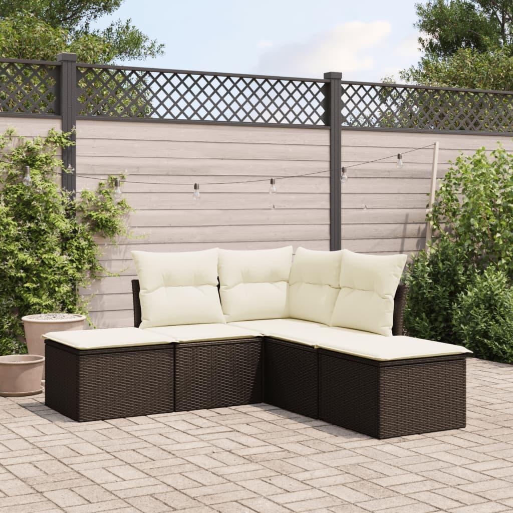 Sofasæt Til Haven 5 Dele Med Hynder Polyrattan - Brun og cremefarvet / Uden bord
