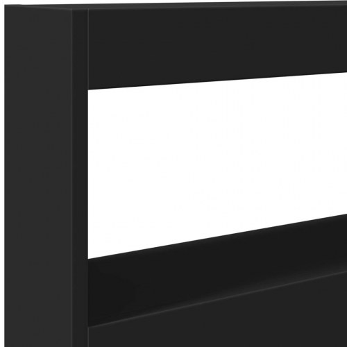 Sengegavl med opbevaring og LED-lys - sort, 100 x 17 x 102 cm