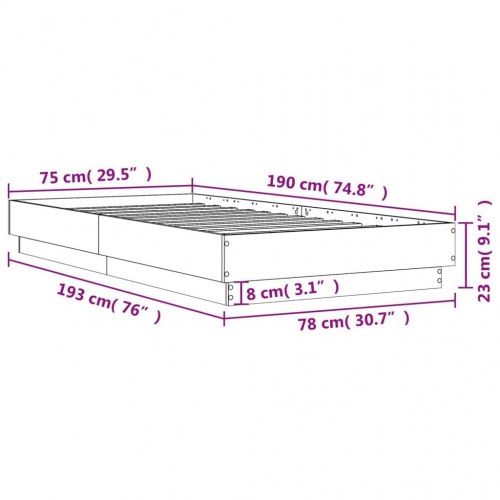Sengeramme 75 x 190 cm i konstrueret træ - sonoma-eg