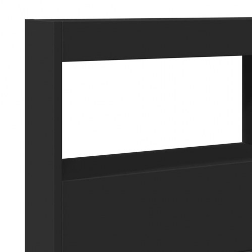 Sengegavl med opbevaring og LED-lys - sort, 140 x 17 x 102 cm