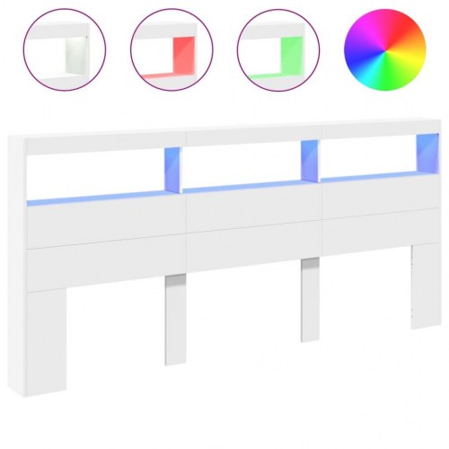Sengegavl med opbevaring og LED-lys 220 x 17 x 102 cm - hvid