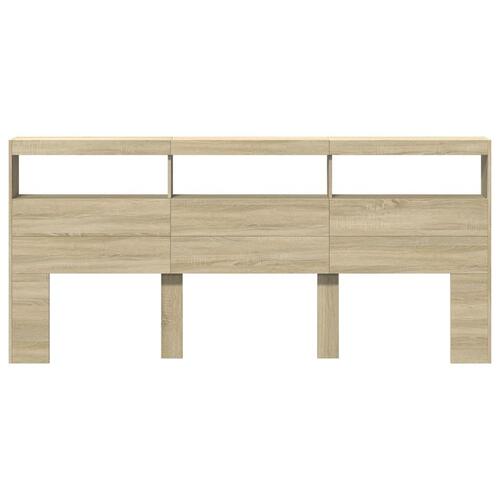 Sengegavl med opbevaring og LED-lys 220x17x102 cm sonoma-eg