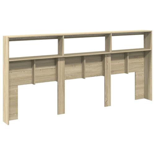 Sengegavl med opbevaring og LED-lys 220x17x102 cm sonoma-eg