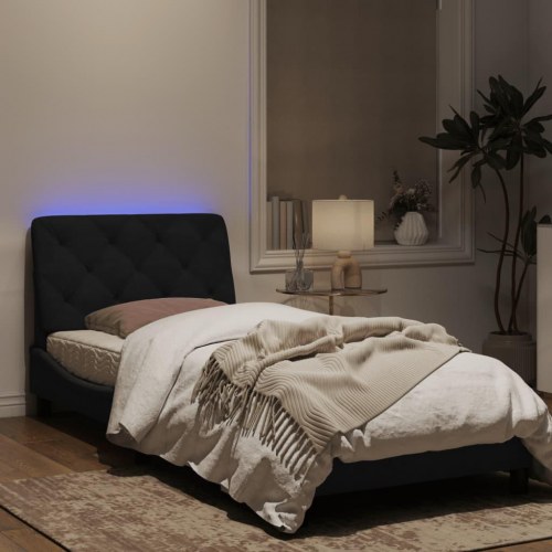 Sengeramme med LED 90 x 190 cm velour - sort